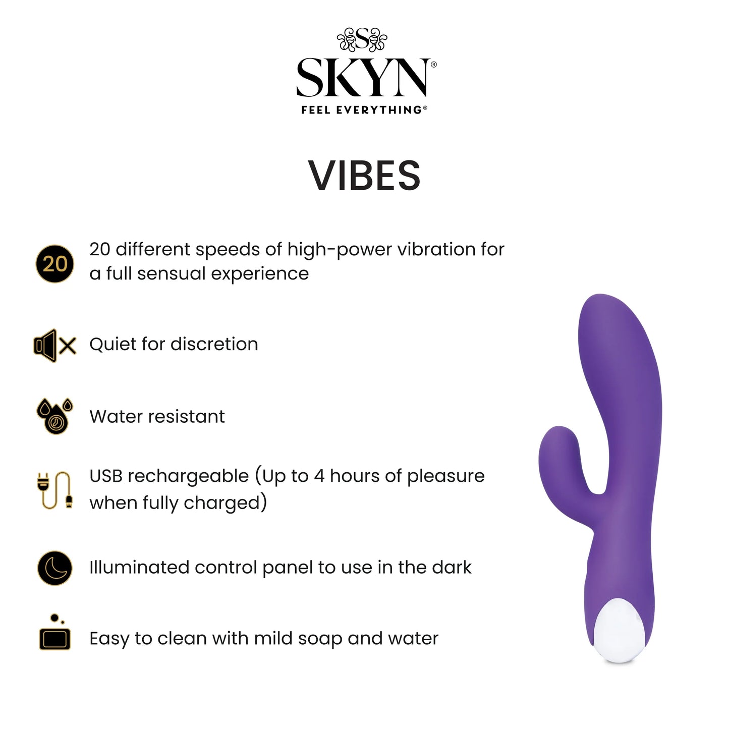 Vibes Personal Massage Wand Vibrator, 20 Speeds, Purple, 1 Count