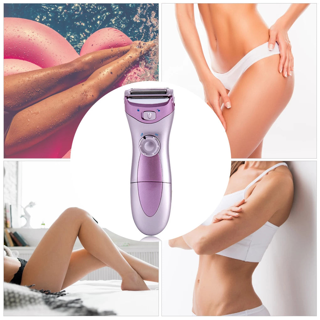 Electric Razor for Women, Cordless Bikini Trimmer ,Hair Removal for Lady, 2 in 1 Wet & Dry, Women Painless Shaver for Legs Underarms and Bikini, Battery Operated, Purple