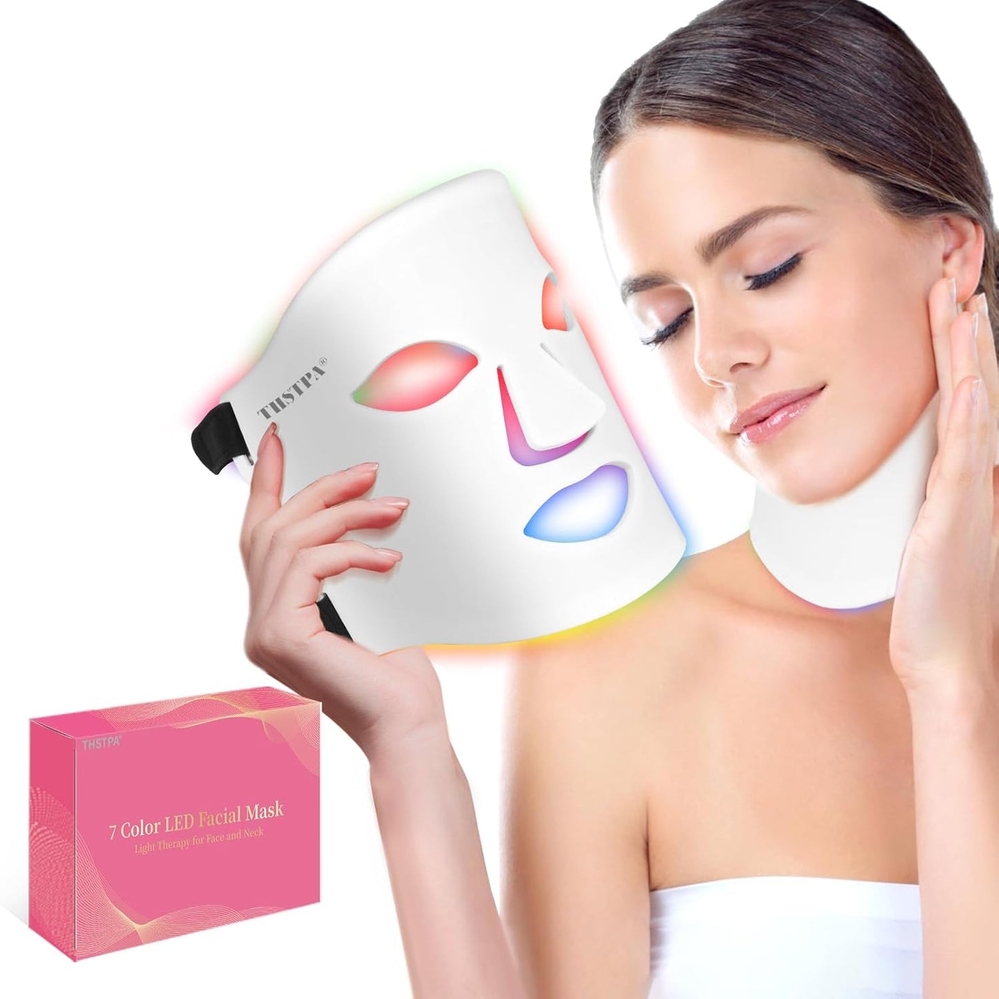 Led Face Mask Light Therapy,Red Light Therapy for Face and Neck, 7 Led light colors 