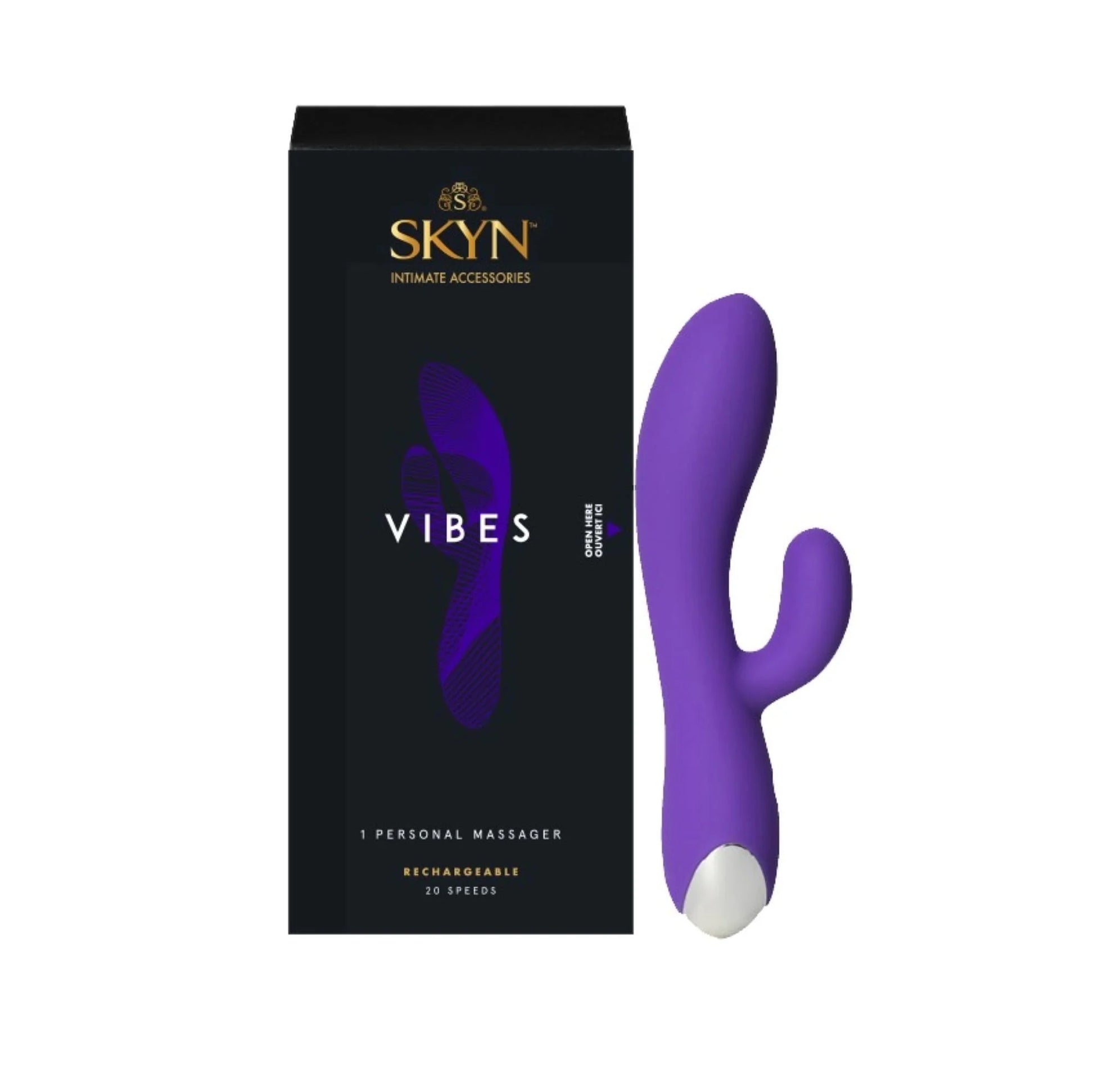 Vibes Personal Massage Wand Vibrator, 20 Speeds, Purple, 1 Count
