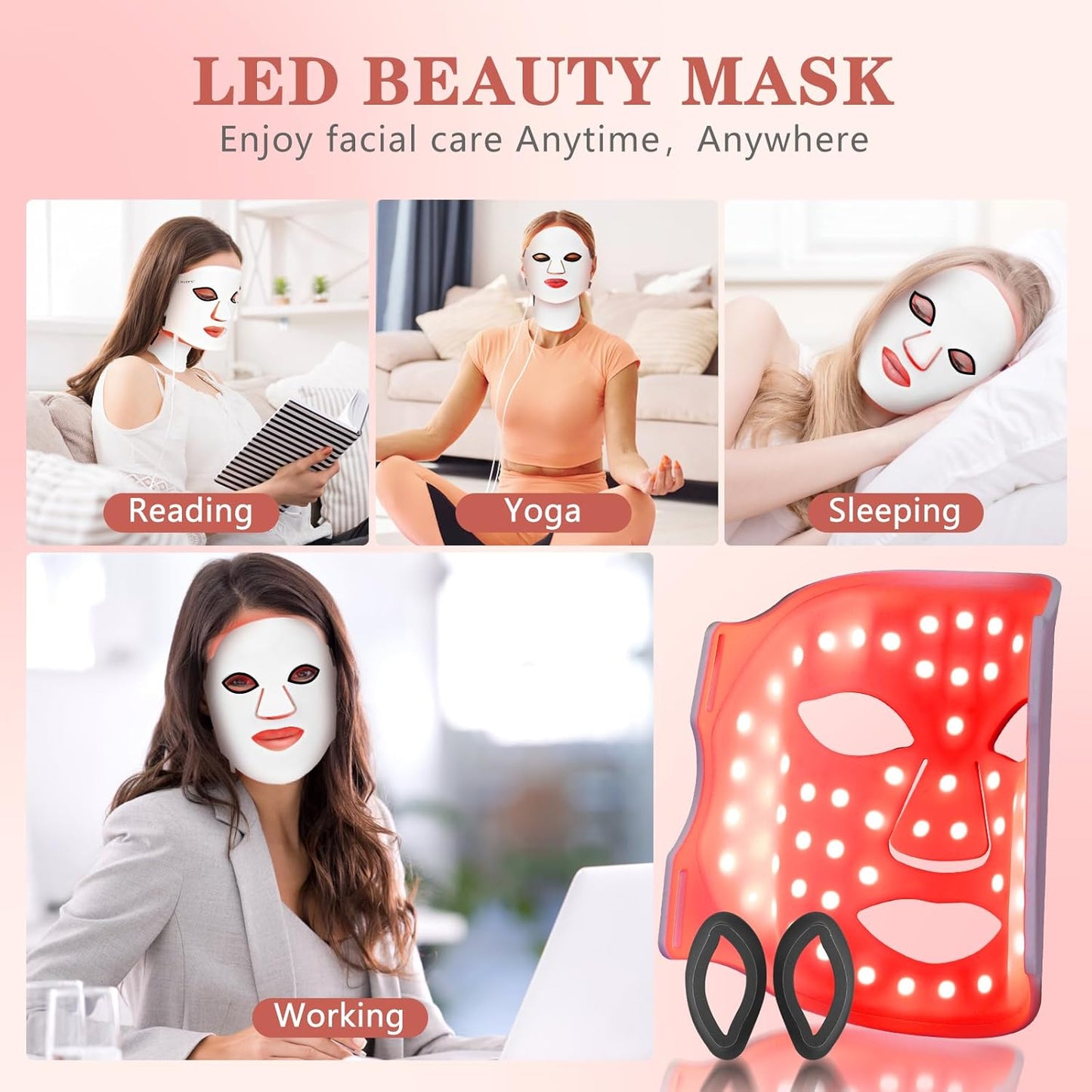 Led Face Mask Light Therapy,Red Light Therapy for Face and Neck, 7 Led light colors 